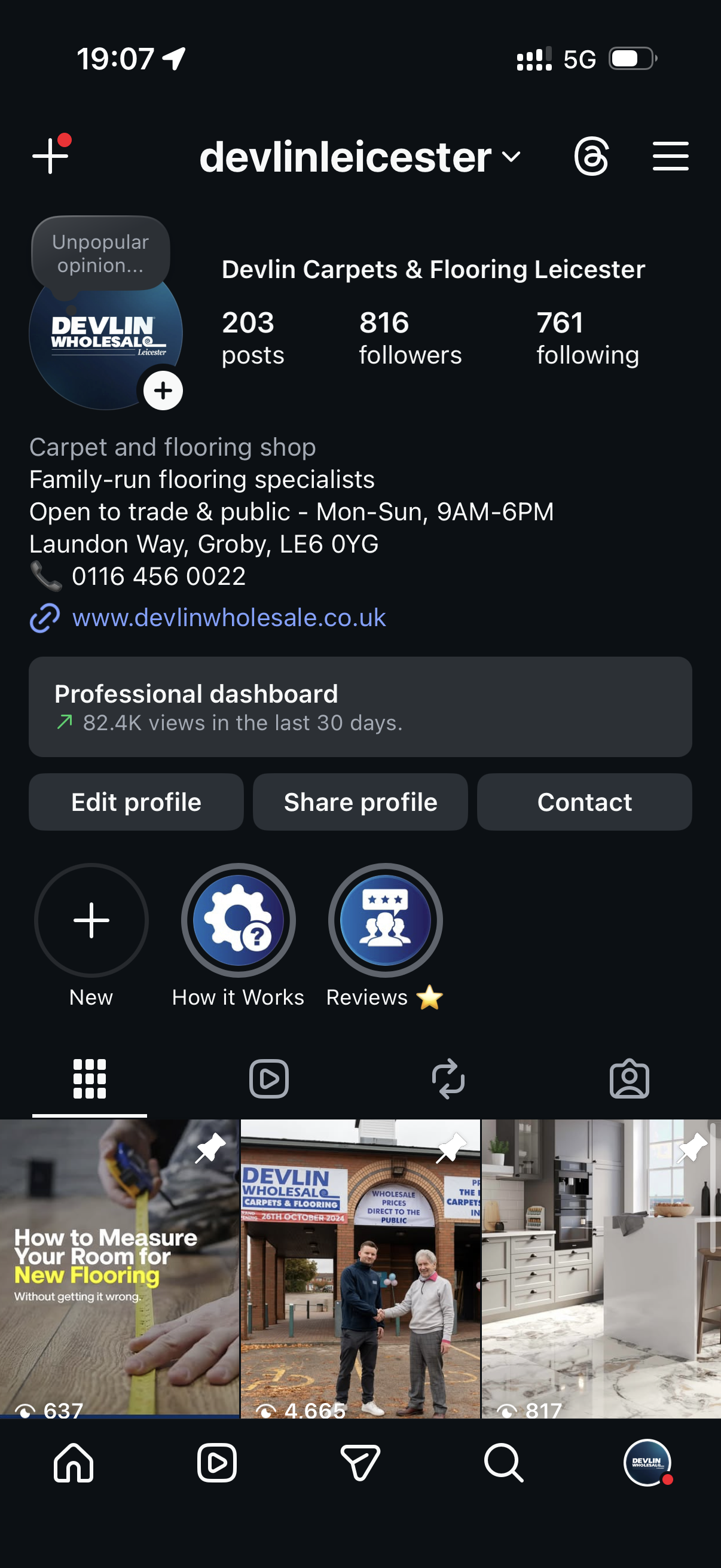 Devlin Carpets & Flooring Leicester Instagram profile managed by Salvo